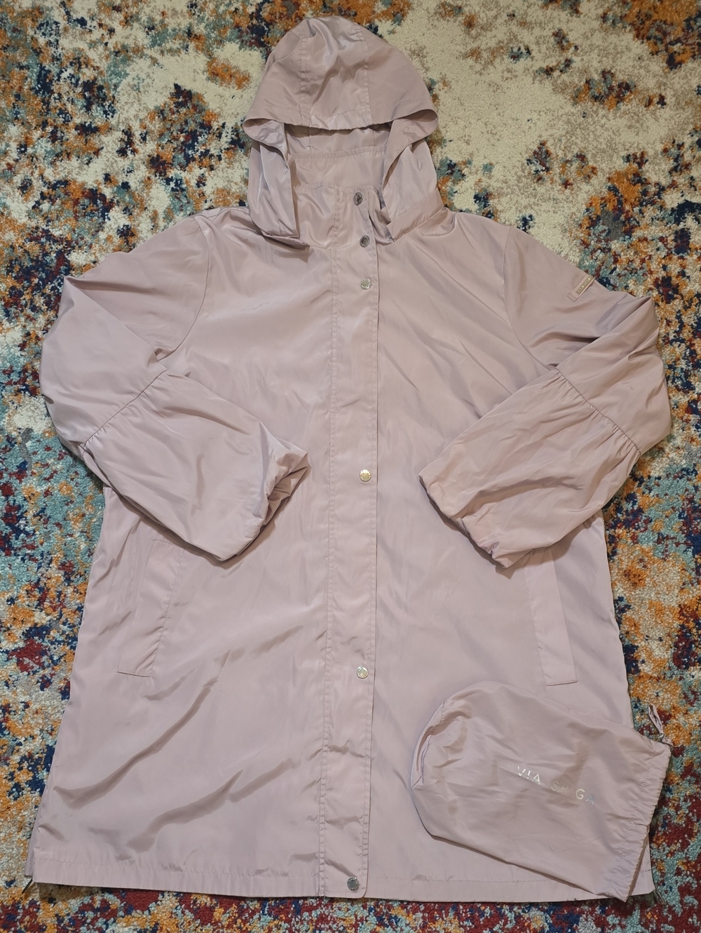 Via Spiga Pale Pink Balloon Sleeve Packable Rain Jacket 1X Pouch